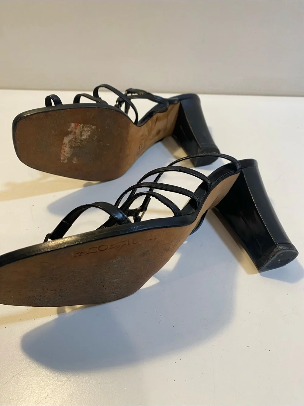 Paco Gil Made In Spain Black Strappy Block Heel Leather  Sandals 7.5 B